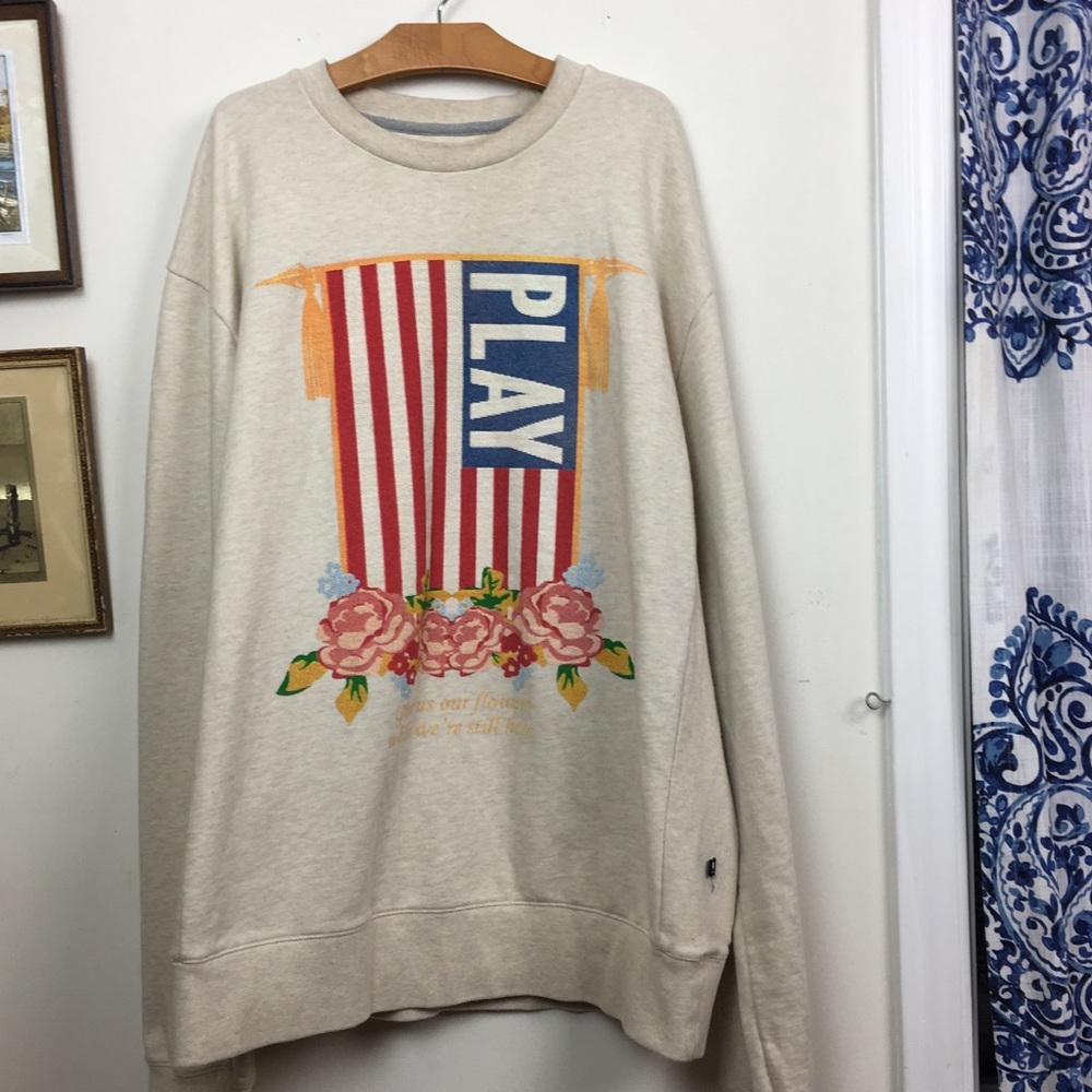 PLAY CLOTHS flag flower sweatshirt pullover XL